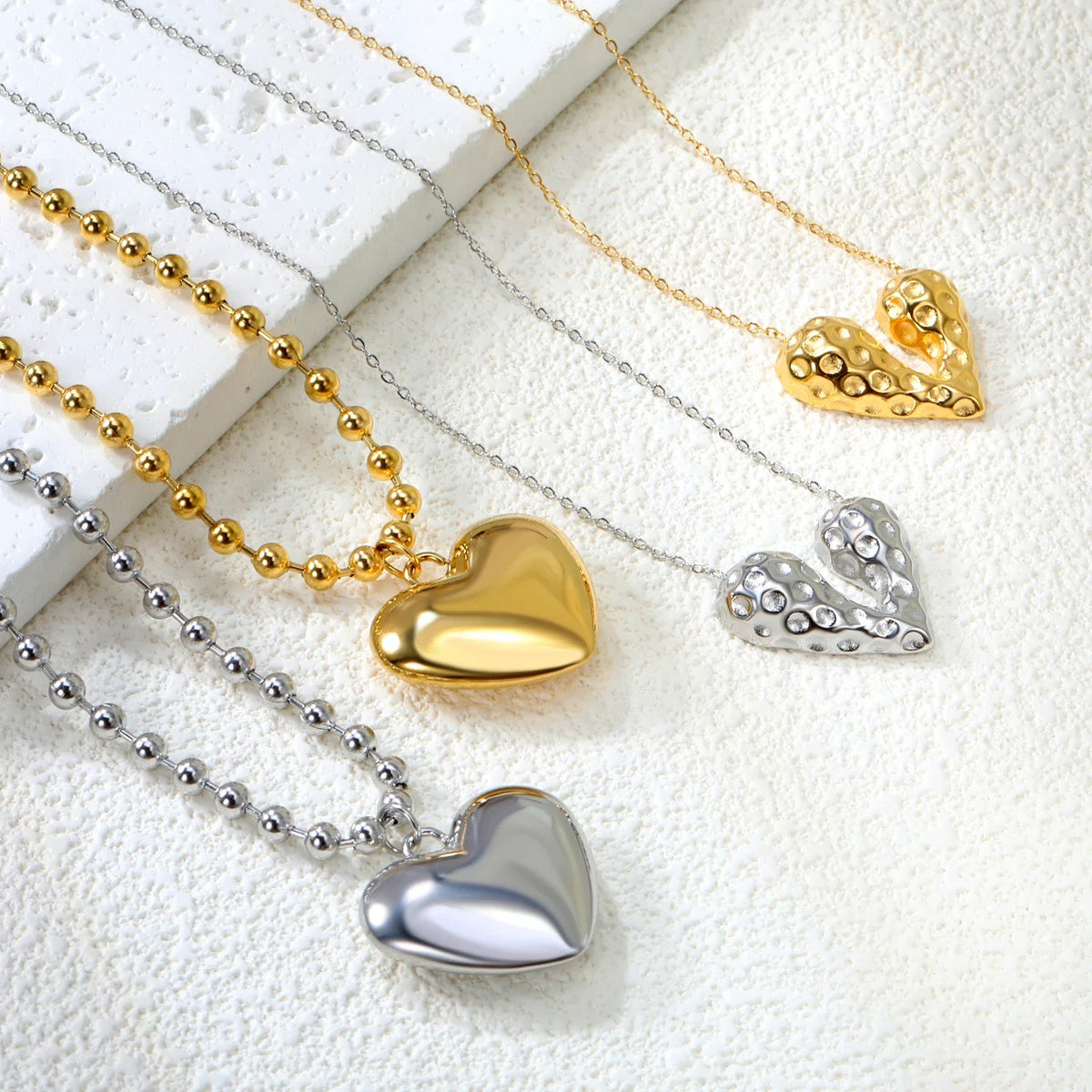 ASONSTEEL Romantic Heart Pendant Necklace | Gold Stainless Steel Choker for Women Gift