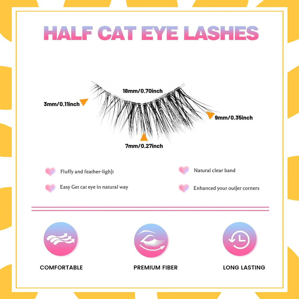 Wispy Half Eyelashes 10mm Natural Cat Eye Look | 20 Pairs DIY Strip Lashes