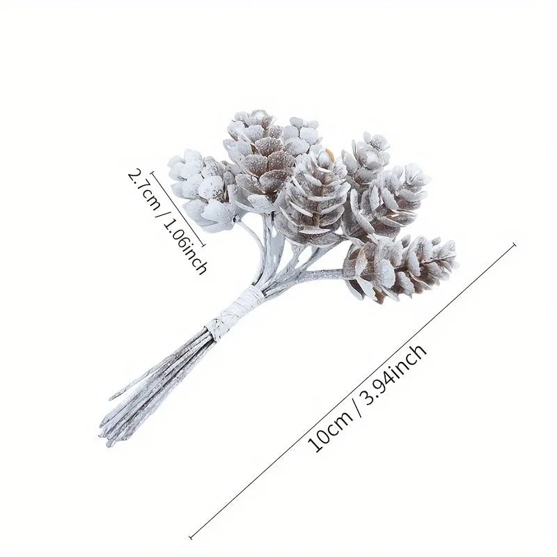 30Pcs/Lot Christmas Artificial Pine Cone Mini Pine Nuts Holly Branch Pick Wreath DIY Garland Hanging Ornaments Home Decor