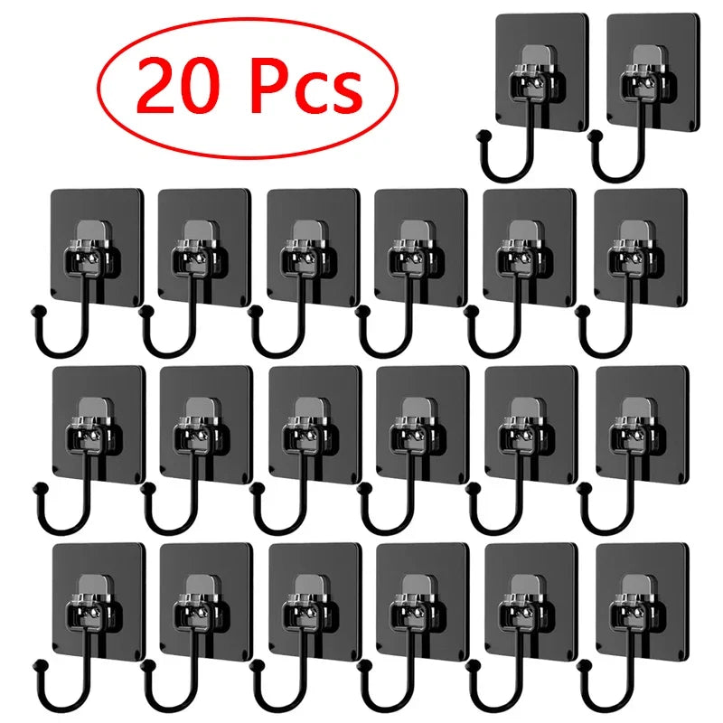 10/20 Pcs Self Adhesive Hooks Rotating Waterproof Strong Hook Holder Wall Door Storage Hanging Hooks Kitchen Bathroom Organizer