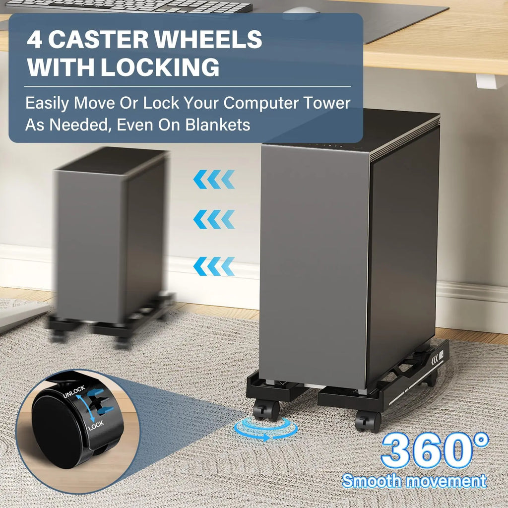 Mobile PC Tower Stand Adjustable Shelf Computer CPU Holder Telescopic Desktop Stand Computer Bracket Cart With Rolling Caster