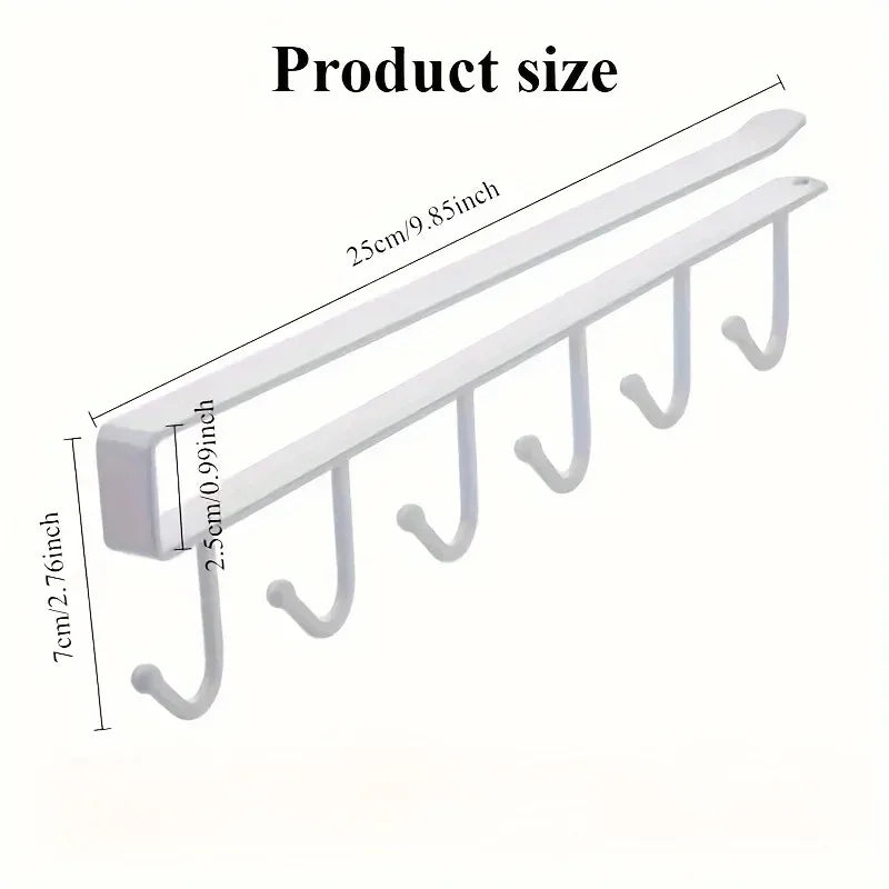 Kitchen Storage Rack 6 Hooks Wall Hanging Organizer Cup Mug Holder for Home Kitchen Bathroom