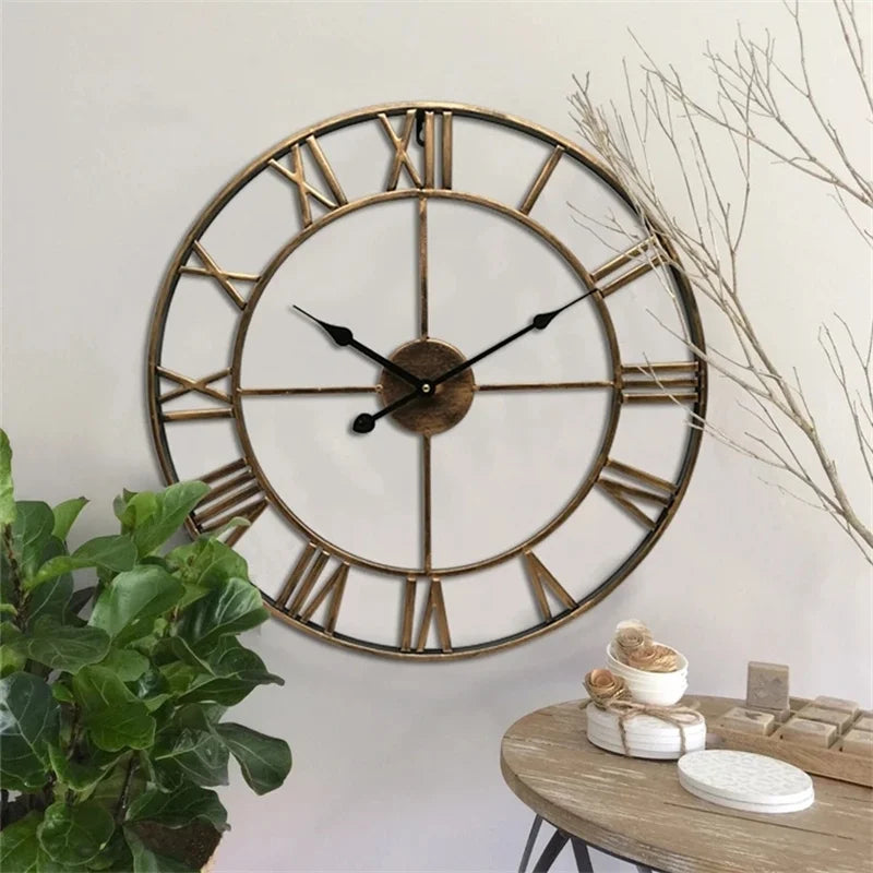 3D Roman Numerals Clock Iron Art Wall Hanging Clock Time Display Metal Silent Clock Room Arrangement Wall Ornament Home Decor
