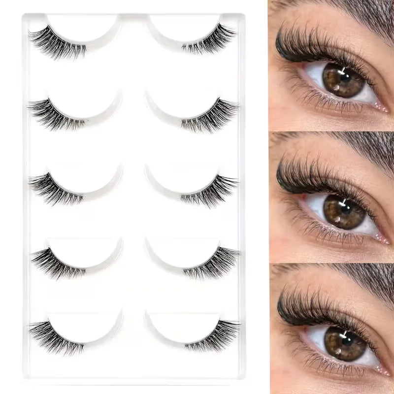 Natural Look Curly Half Lashes | 5 Pairs for Volume and Definition