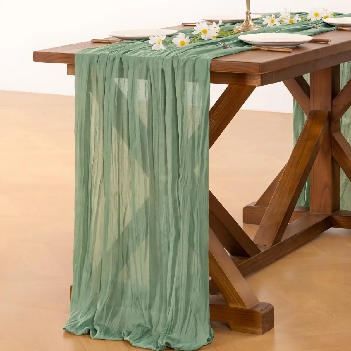 Boho Cheesecloth Table Runner, Semi-Sheer Gauze Fabric Rustic TableRunner for Wedding Bridal Shower Party Banquet