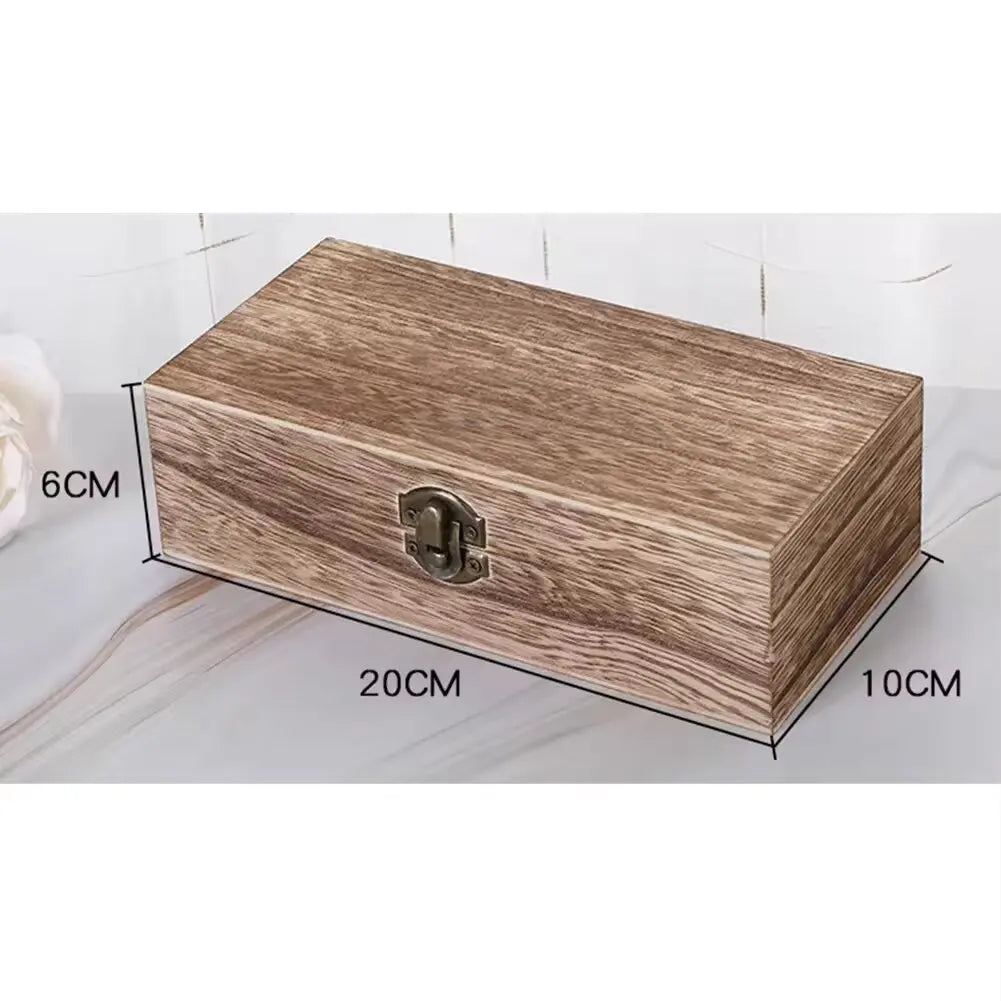 Retro Rectangular Wooden Storage Box Clamshell Desktop Organizer Jewelry Gift Box for Home Decor
