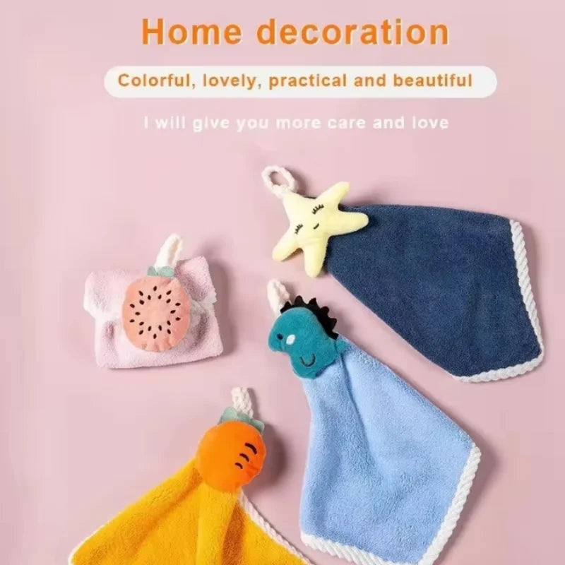 Coral Fleece Hangable Thicken Towel CartoonTowel Cute Absorbent Hand Towels Cleaning Cloth Rag Handkerchief