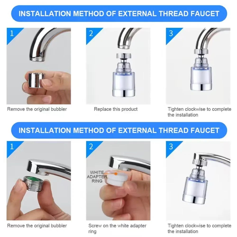 360 Degree Rotating Faucet Filters Bubbler Mount Anti-splash for Household Kitchen Bathroom Faucet Water Clean Filter Purifier