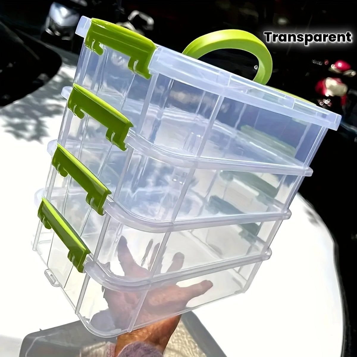 4-layer stackable transparent plastic storage box with lid, divided drawer organizer, suitable for hair accessories and jewelry