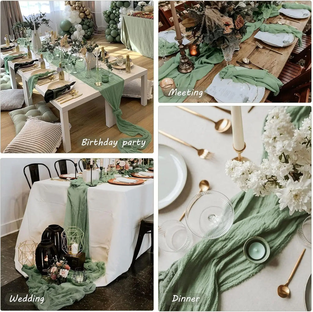 Boho Cheesecloth Table Runner, Semi-Sheer Gauze Fabric Rustic TableRunner for Wedding Bridal Shower Party Banquet