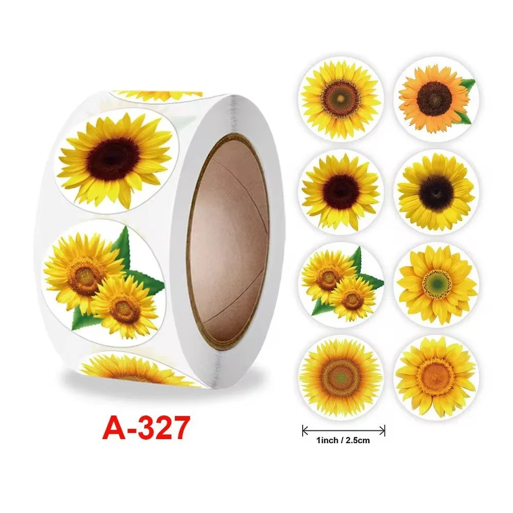 Sunflower Stickers Roll for Packaging and Decor | 100-500 Pcs