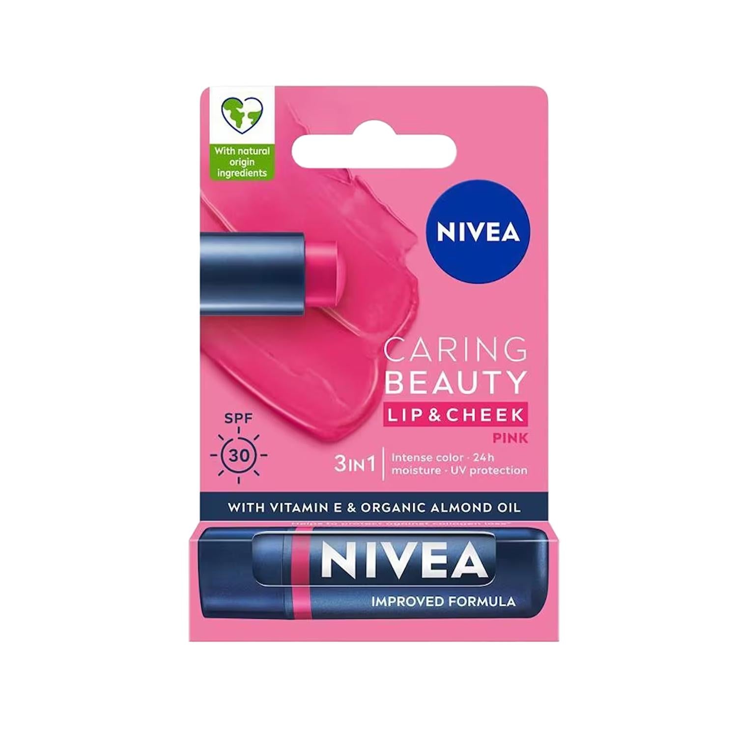 Nivea Lip and Cheek Balm with SPF30 - Multifunctional Moisturizing Tinted Lip Care for Lips and Cheeks, Pink, 0.17 oz