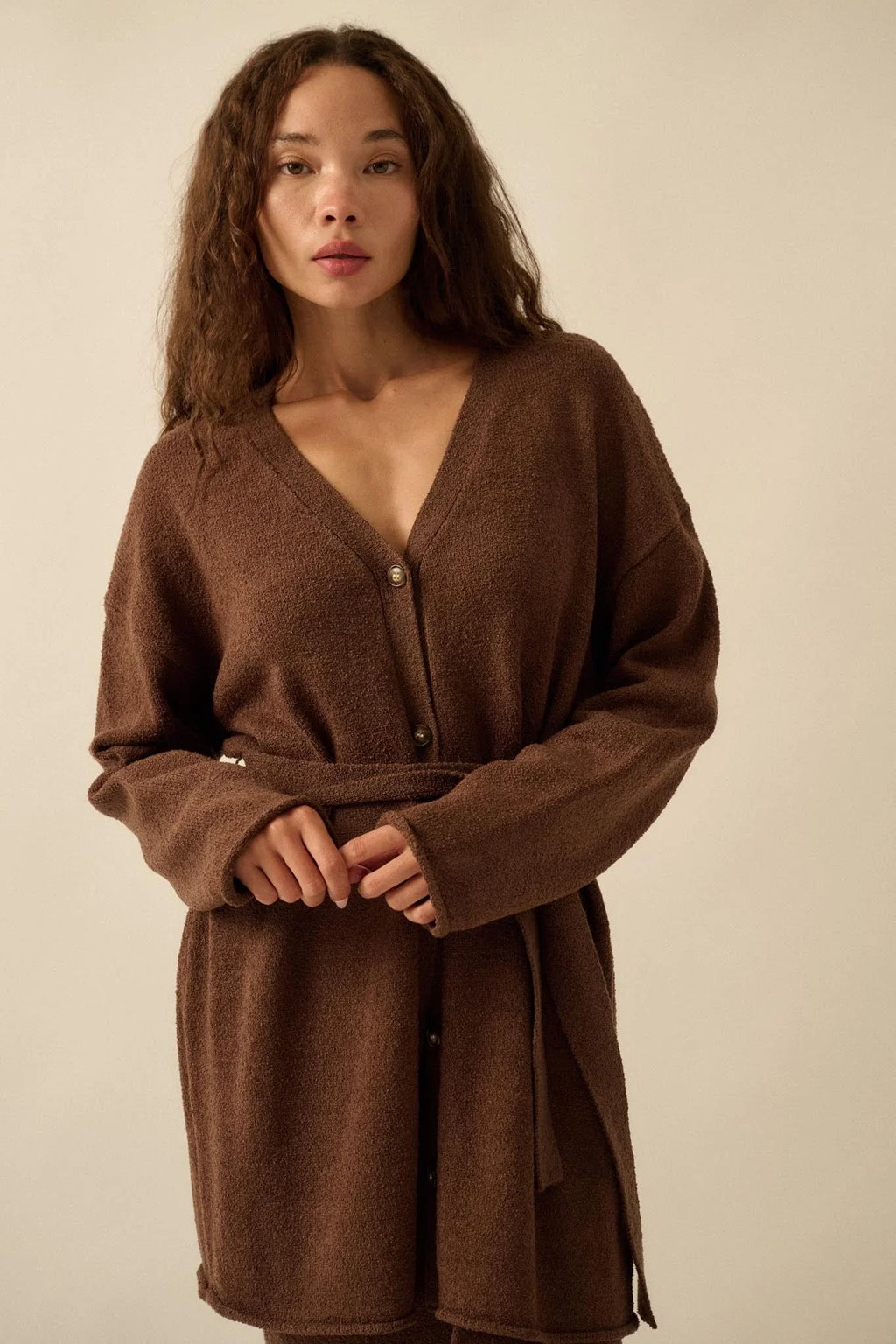Promise the Label Belted Button-Front Cardigan