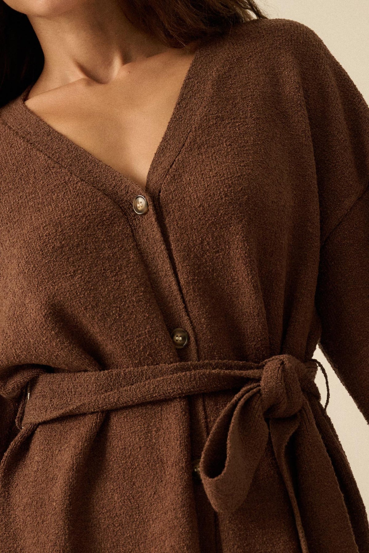 Promise the Label Belted Button-Front Cardigan