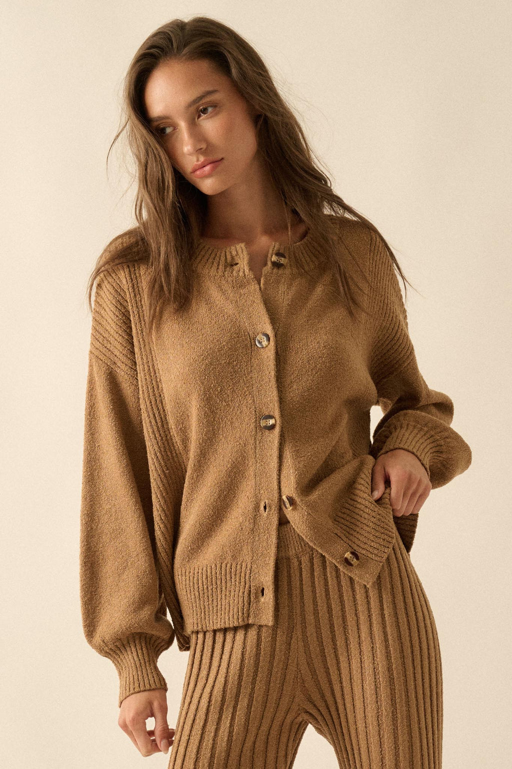Promise the Label Textured Knit Buttoned Cardigan