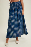 Polka Dot Midi Skirt: Navy