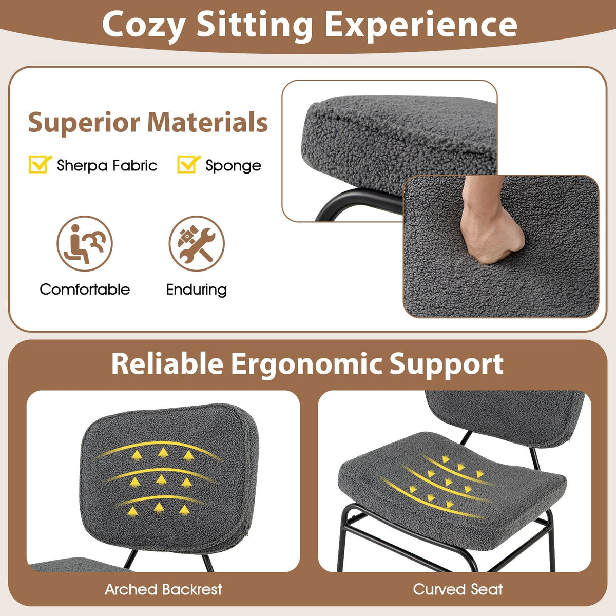 Upholstered Accent Chair Sherpa Reading Chair with Sponge Padding