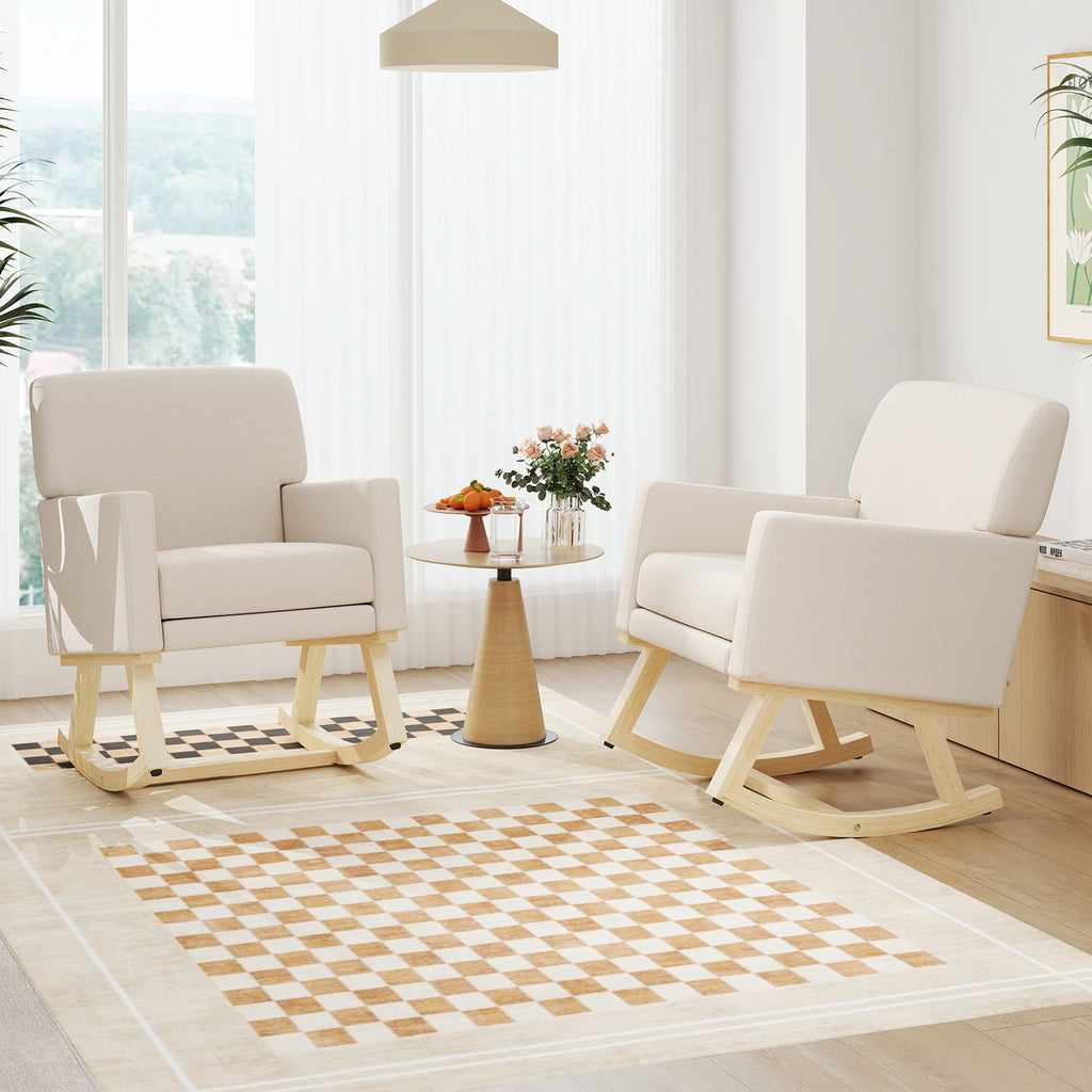 Upholstered Rocking Chair with and Solid Wood Base