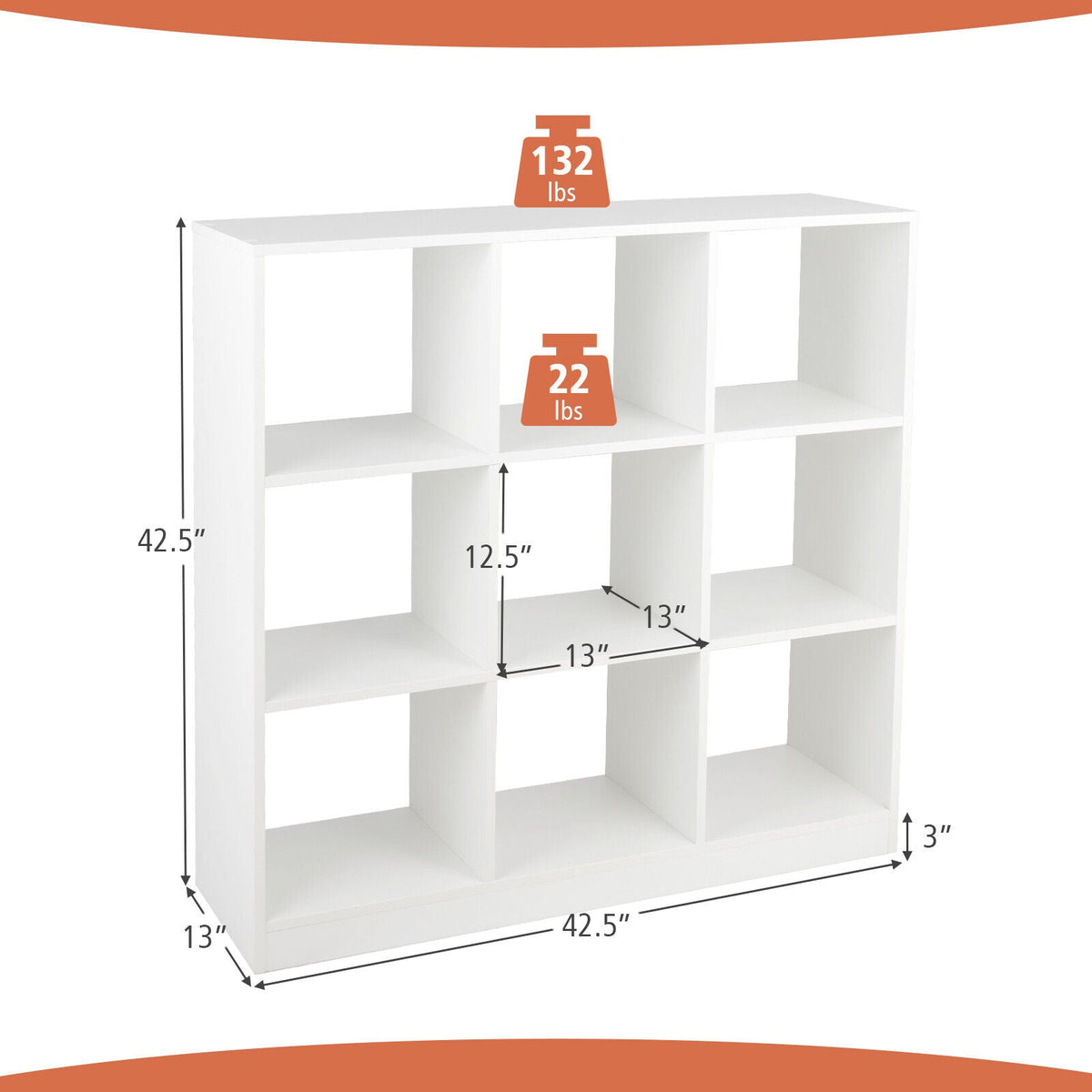 Modern 9-Cube Bookcase with 2 Anti-Tipping Kits for Books Toys Ornaments-White