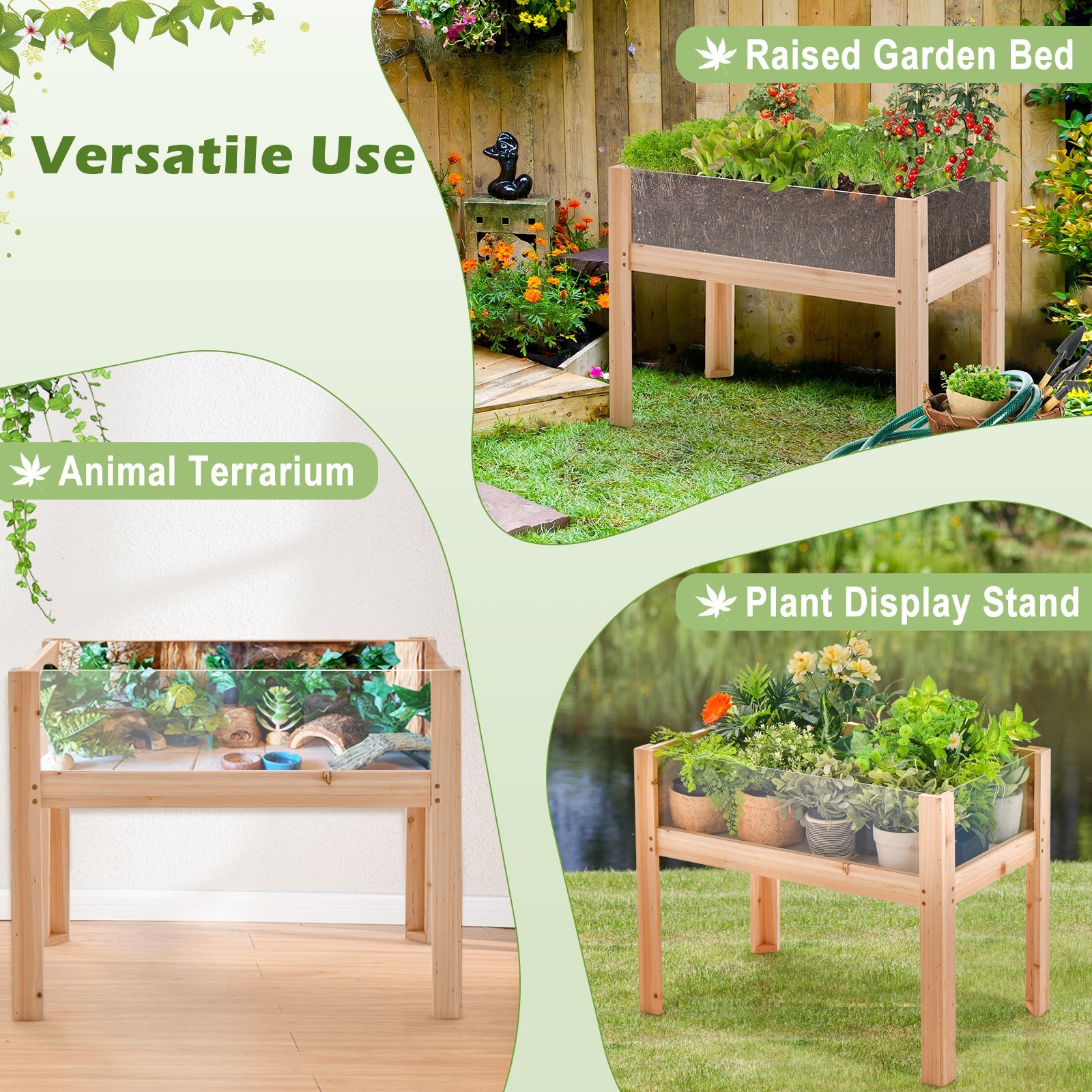 30/47 Inch Wooden Raised Garden Bed