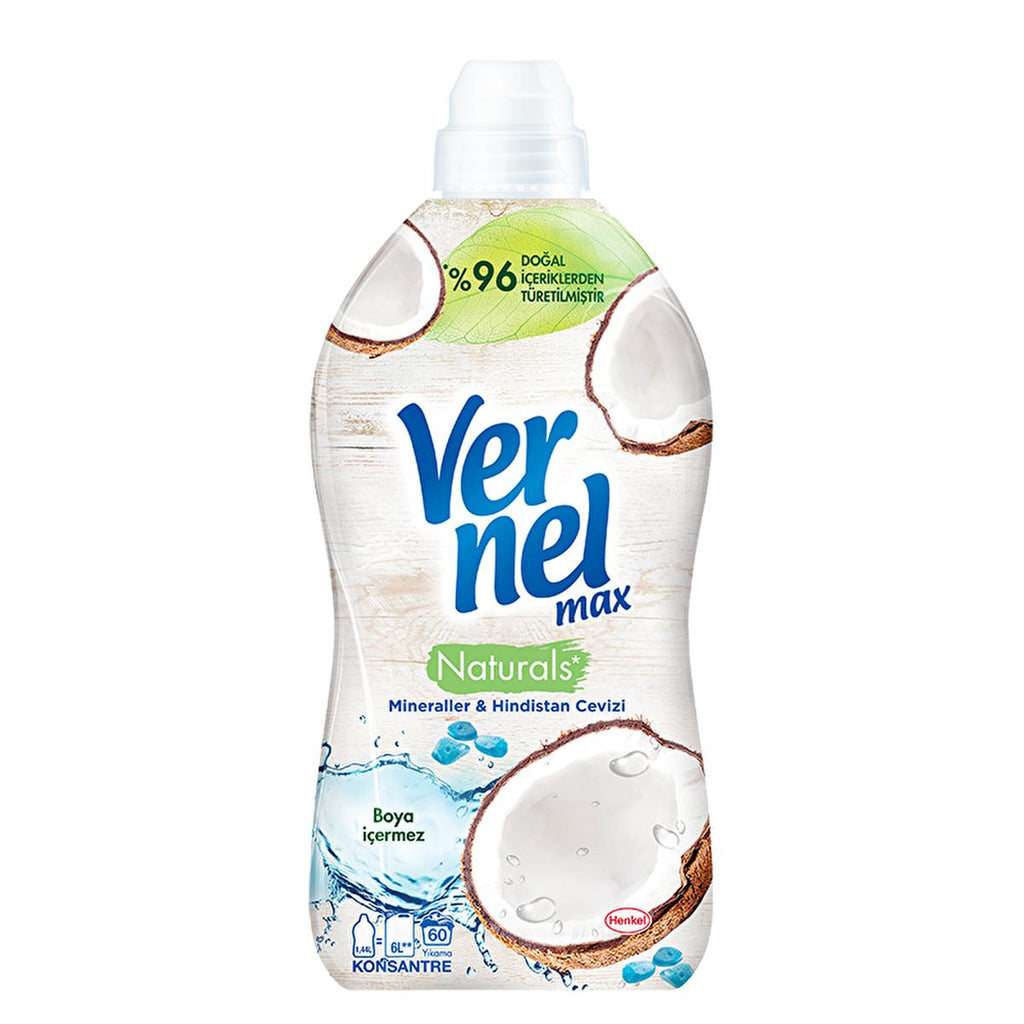 Vernel Concentrated Fabric Softener with Minerals & Coconut - 1440ml, Long-Lasting Fragrance & Natural Ingredients