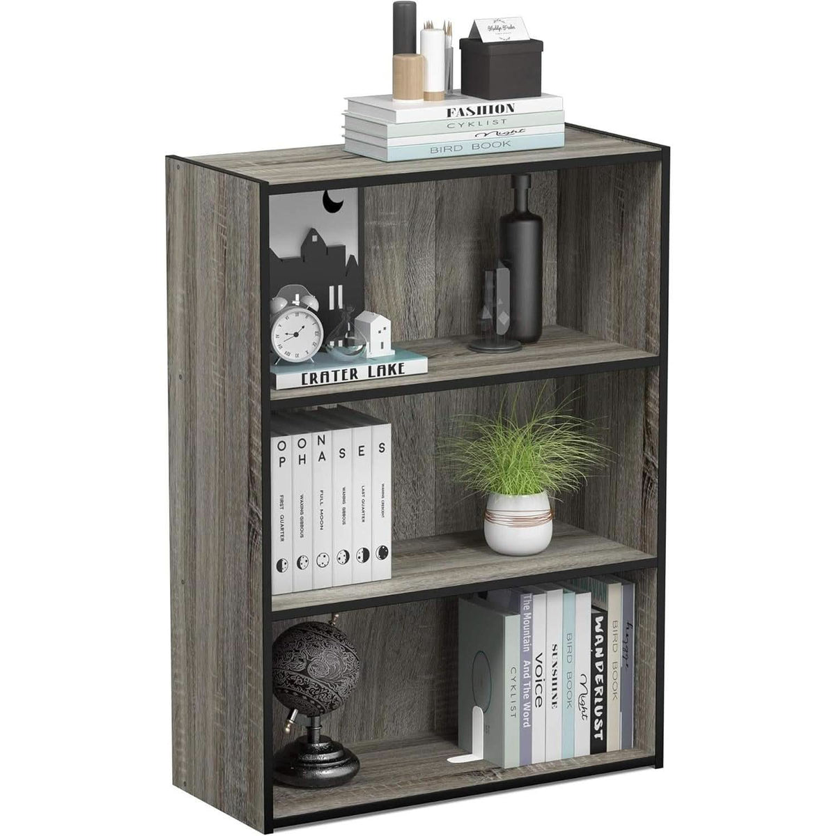 Pasir 3 Tier Open Shelf Bookcase in French Oak Grey