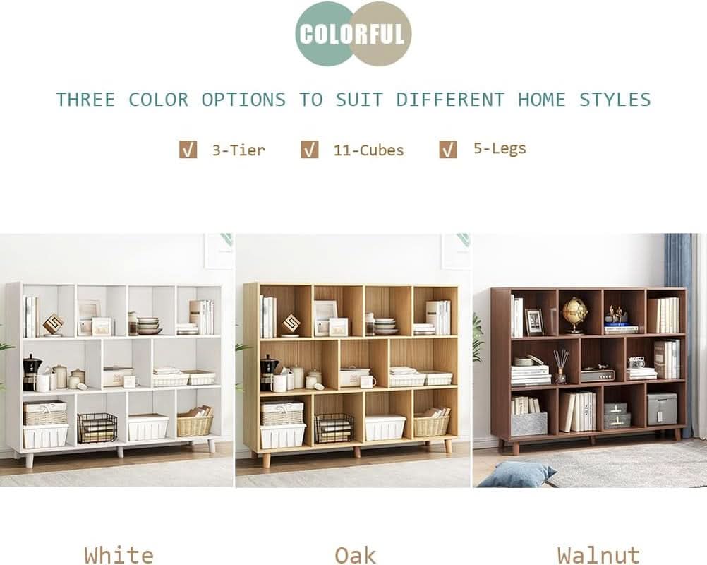 Open Cube Low Bookcase 3 Tier Freestanding White Bookshelf
