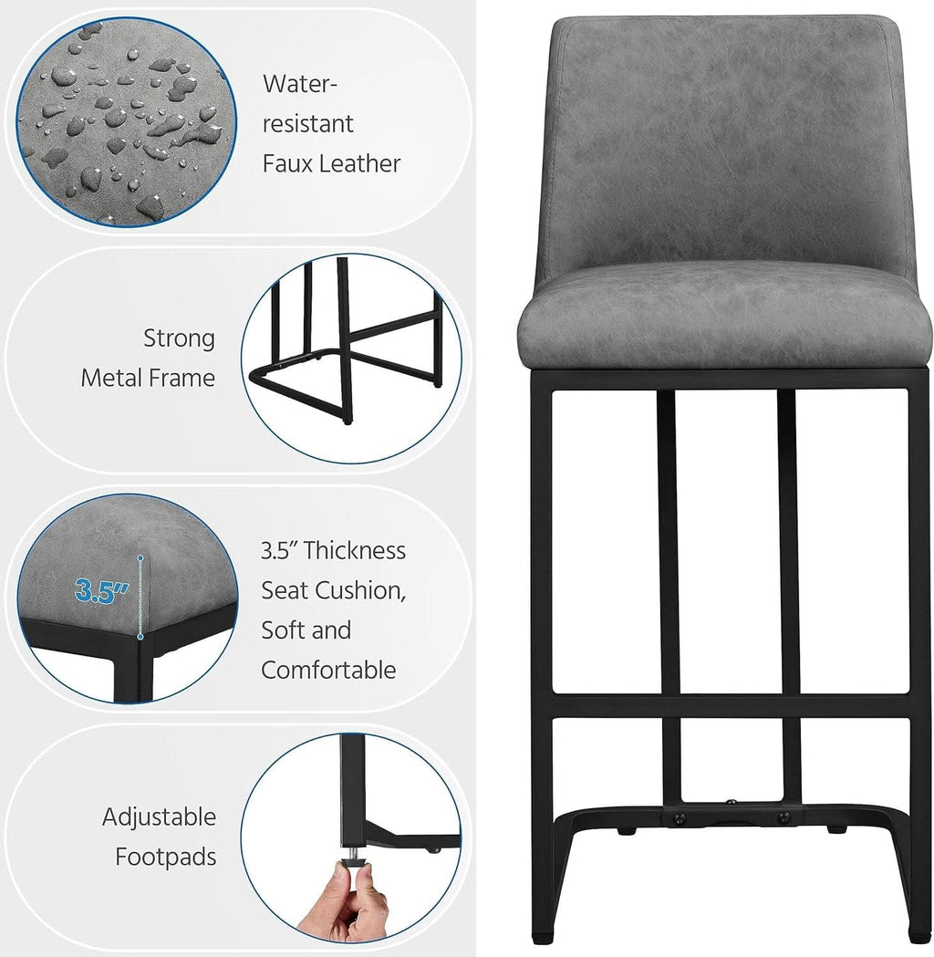 24 Inch Counter Height Leather Bar Stools Gray Set Of 2