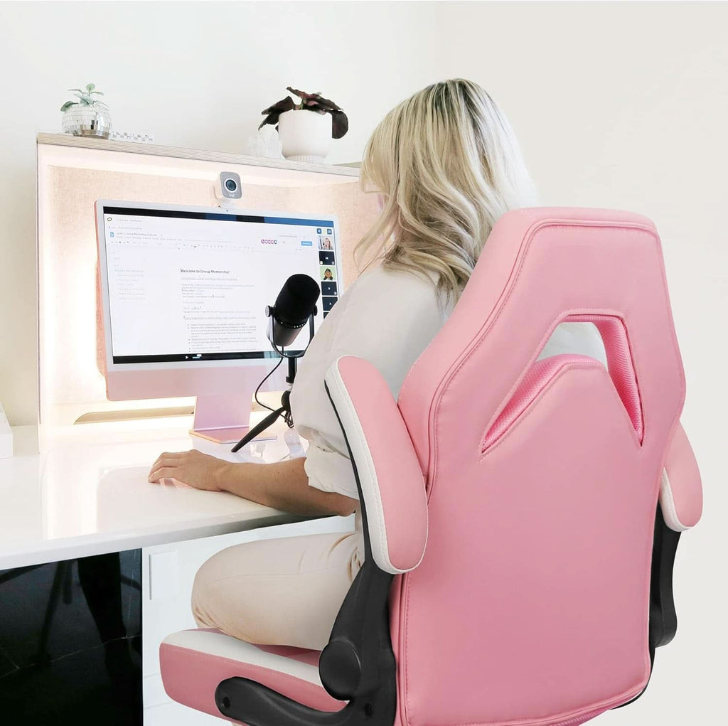 Pink Ergonomic Gaming Chair With Adjustable Lumbar Support