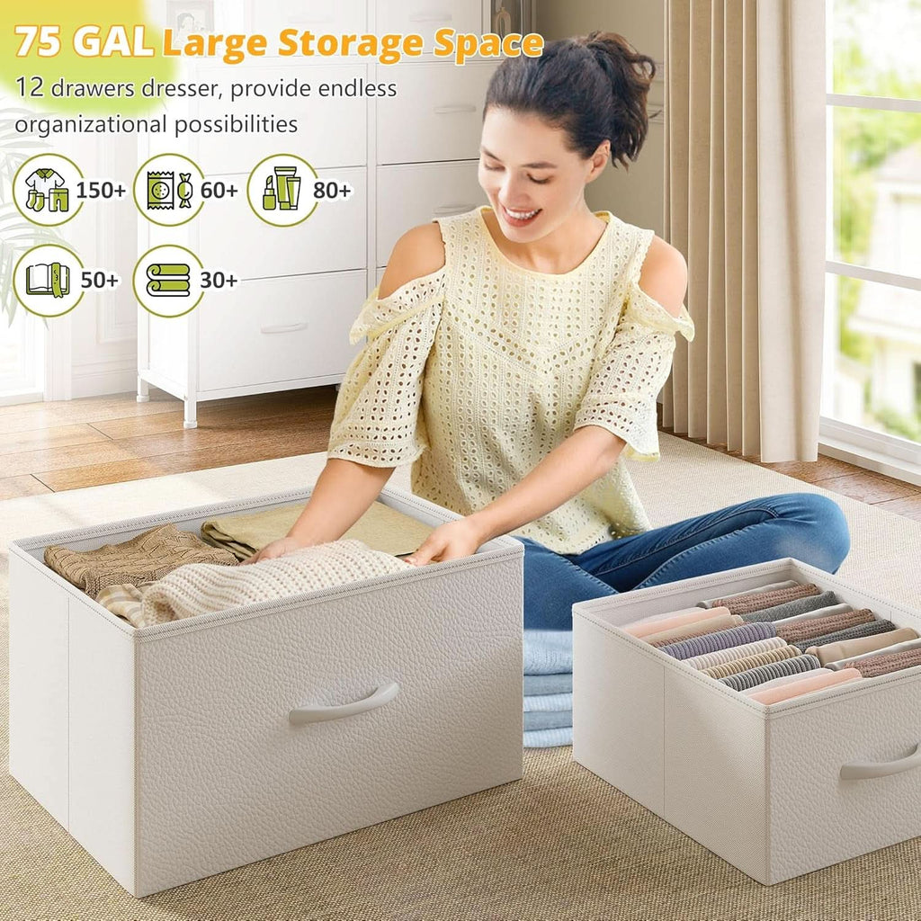 White Bedroom Dresser With LED Lights And 12 Deep Drawers