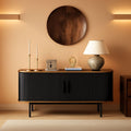 47 Inch Black TV Stand With Sliding Doors And Storage