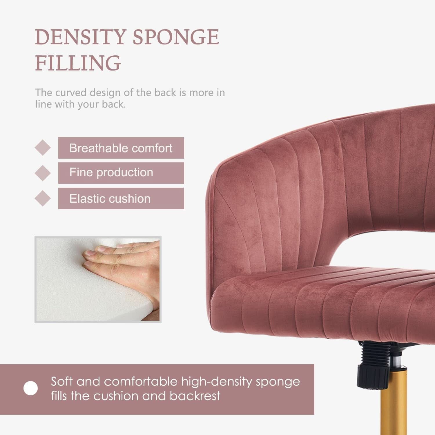 Pink Velvet Swivel Home Office Chair 360 Degree With Gold Base