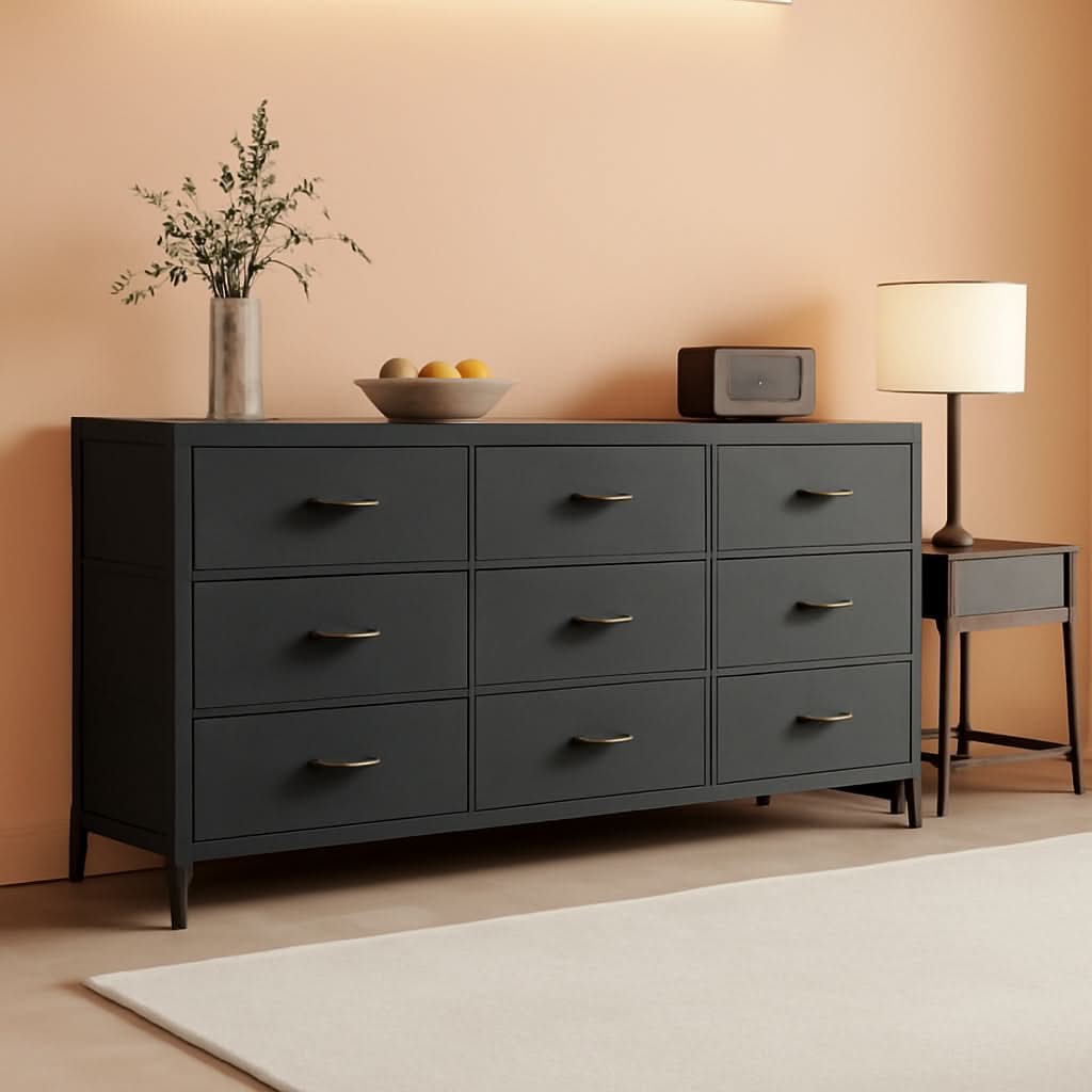 9 Drawer Dresser TV Stand for 55 Inch TVs Black Storage