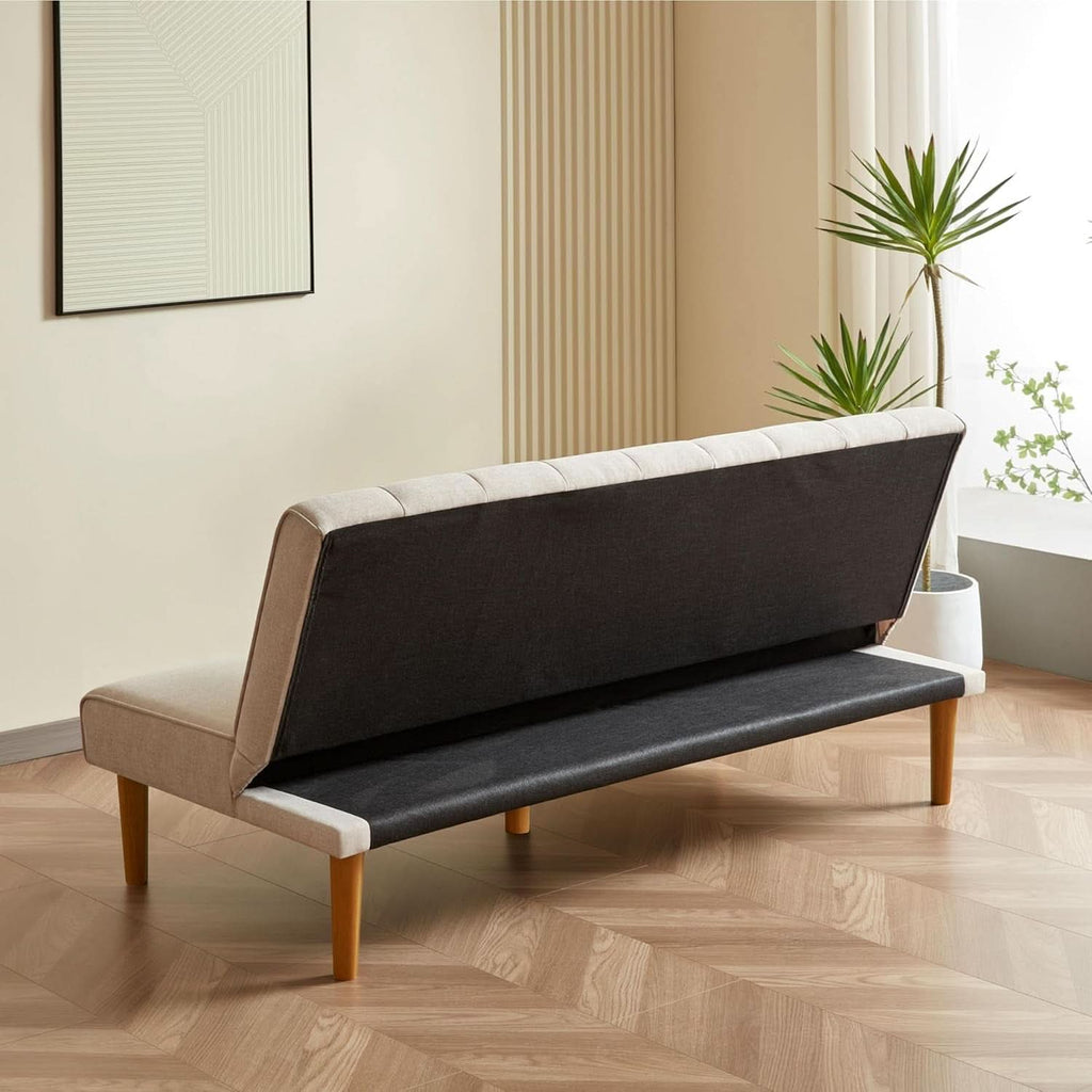 Beige Convertible Futon Sofa Bed For Living Room Use