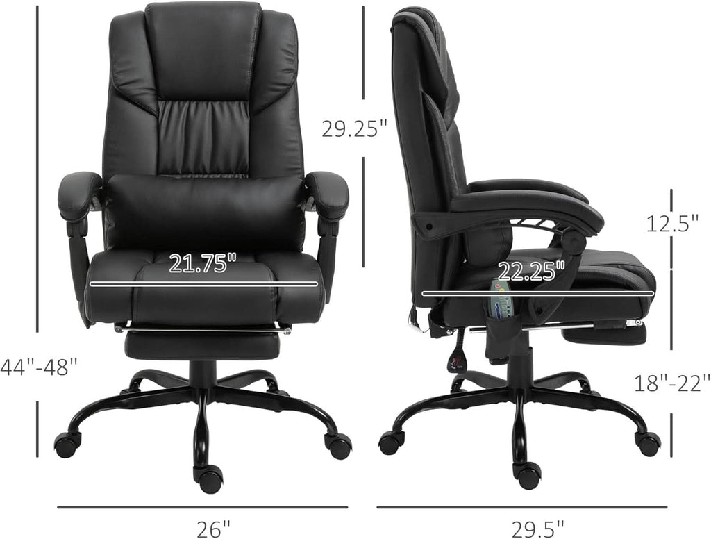 High Back Massage Office Chair With 6 Vibration Points And Footrest Black