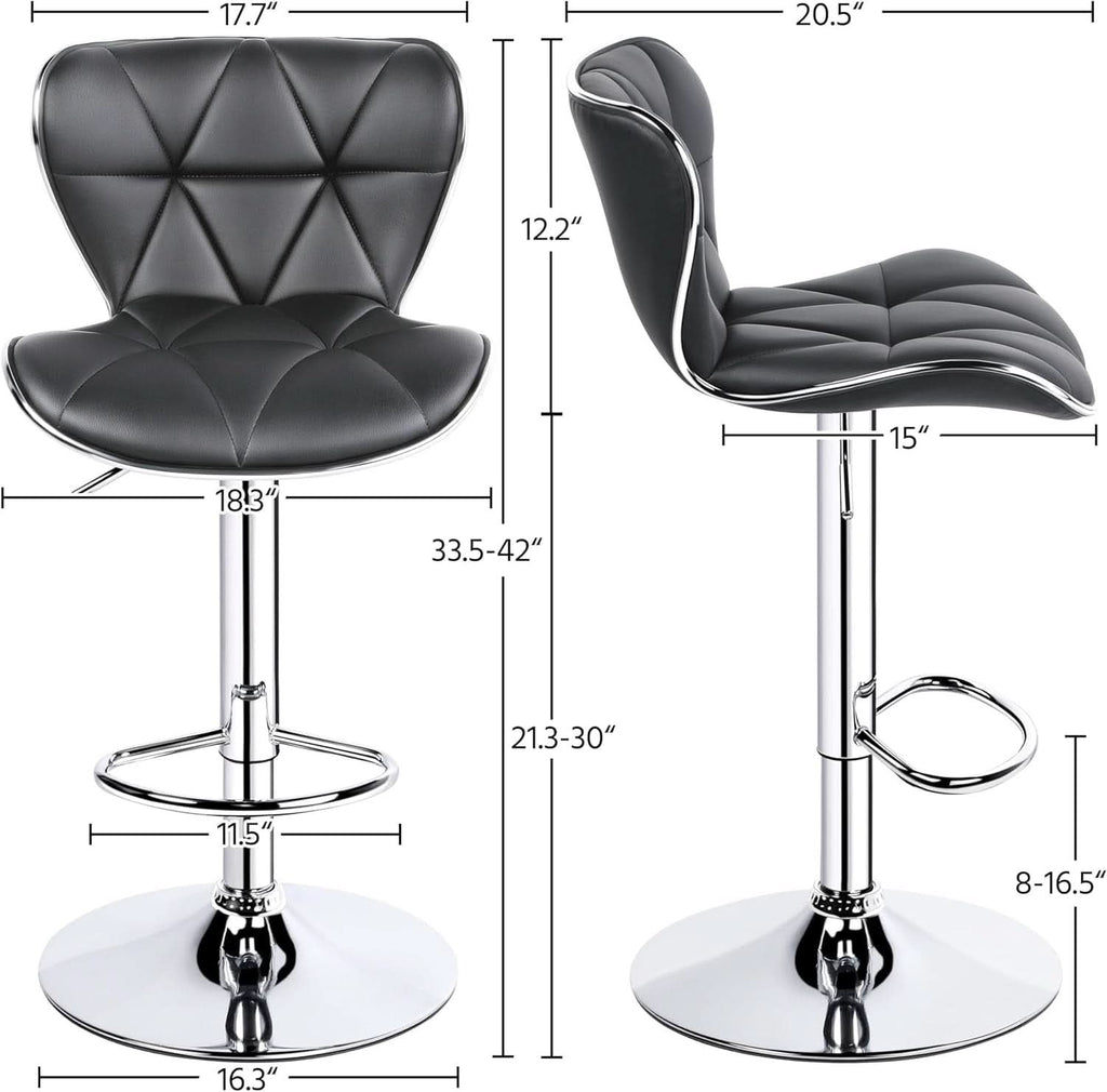 Grey Adjustable PU Leather Swivel Bar Stools Set of 2, Counter Height