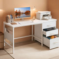 47 Inch White Computer Desk With Fabric File Drawers