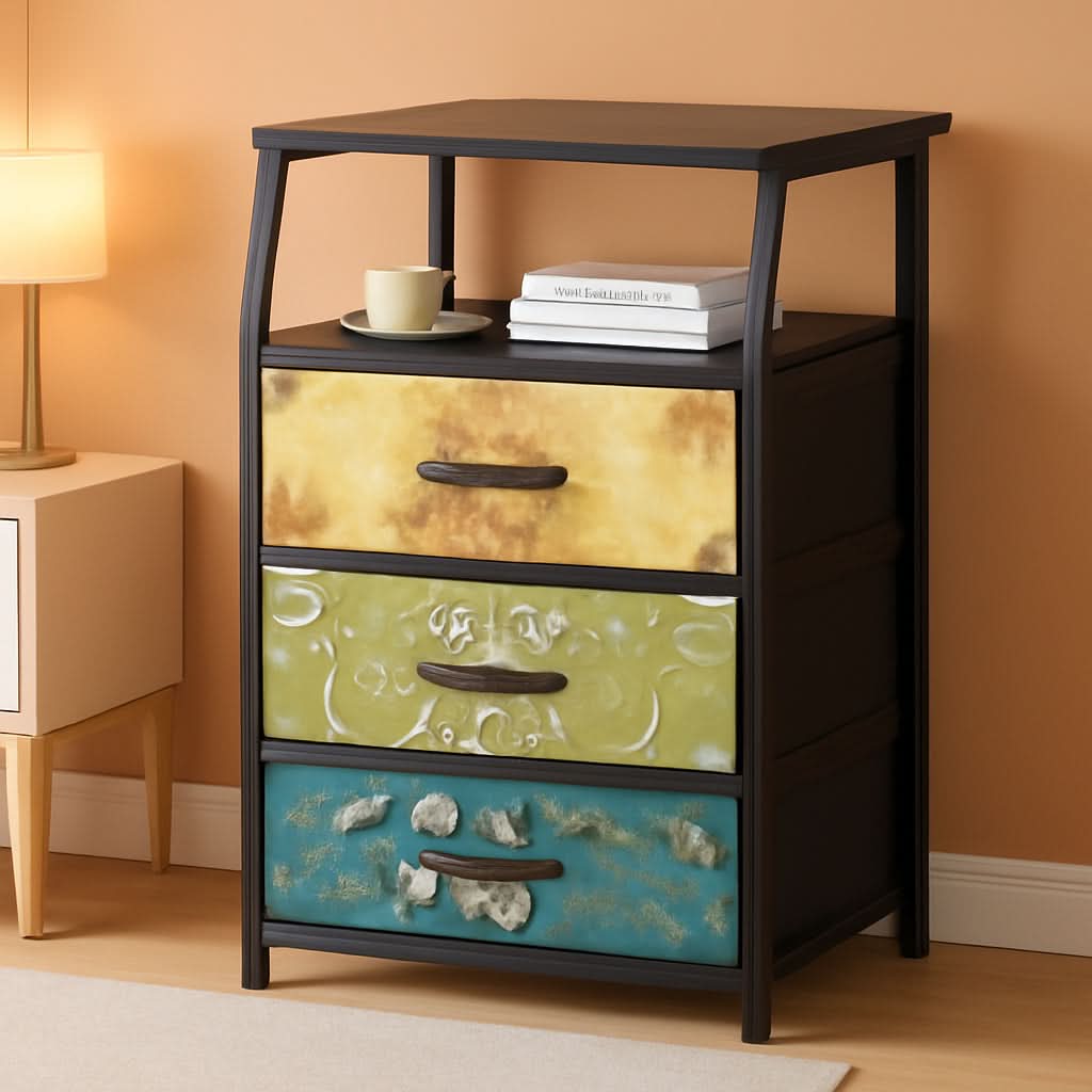 Retro Nightstand With 3 Drawers And 2 Tier Shelf Storage