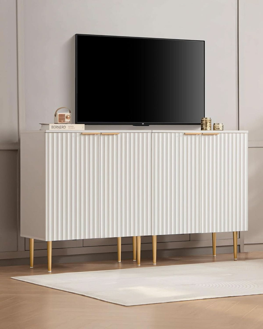 White Fluted Storage Cabinet Set Of 2 Modern Sideboards