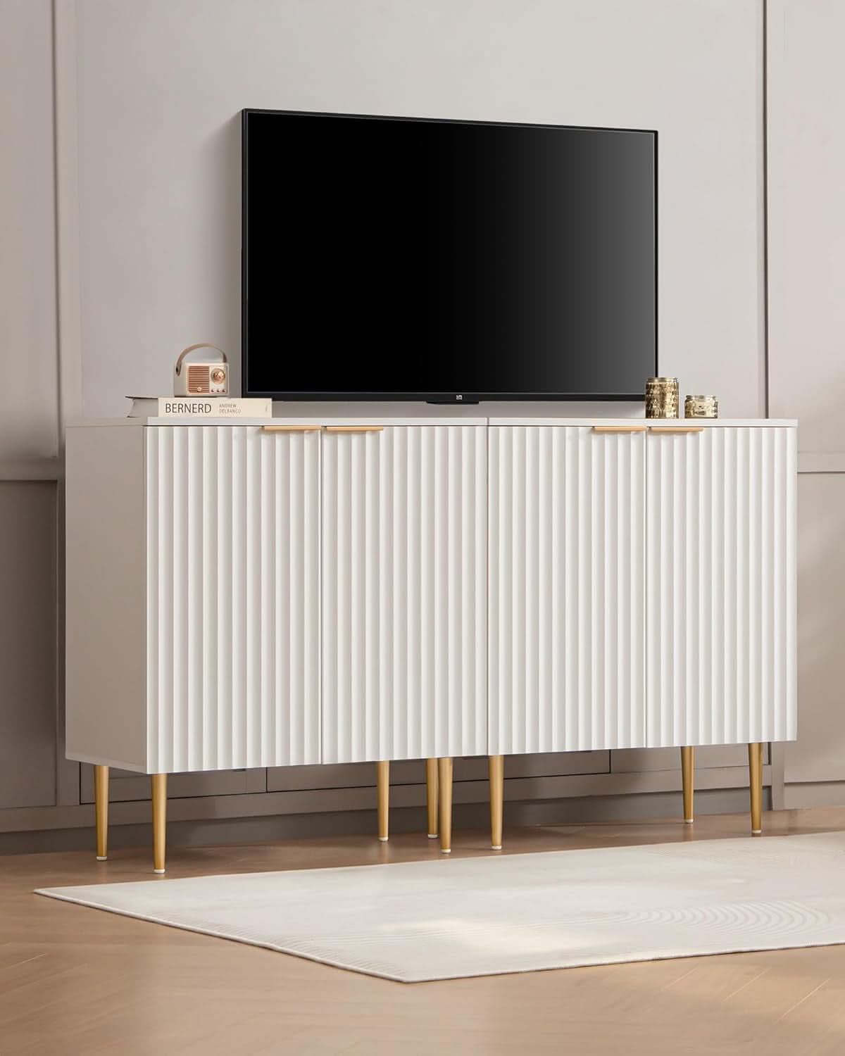 White Fluted Storage Cabinet Set Of 2 Modern Sideboards