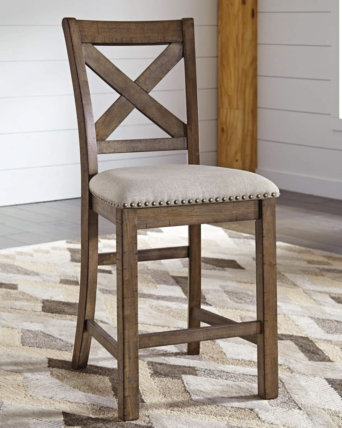 Moriville 24.5 Inch Upholstered Farmhouse Barstools Beige Brown Set of Two