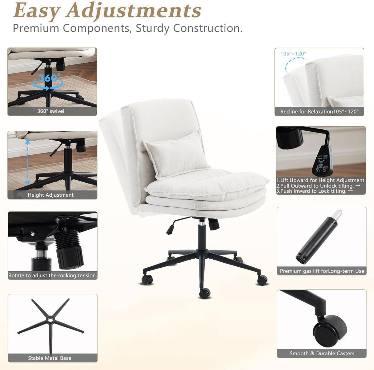 Cloud Criss Cross Office Chair Beige Fabric 18in High Back