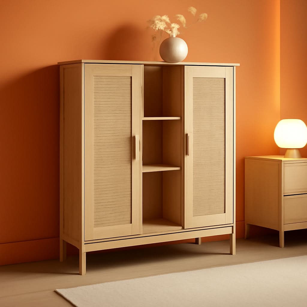 Rattan Storage Cabinet With 4 Adjustable Shelves Natural