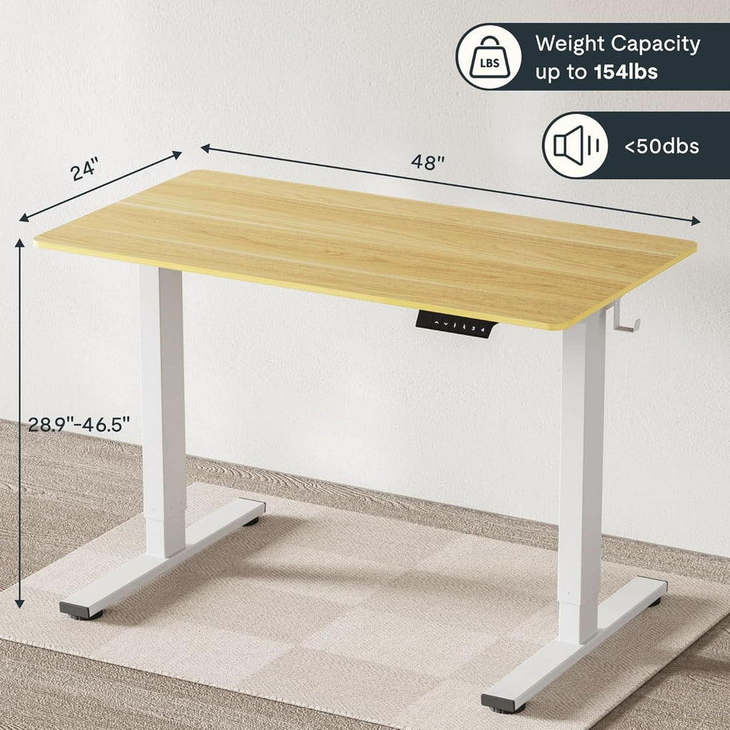 48 Inch Maple Top White Frame Adjustable Standing Desk