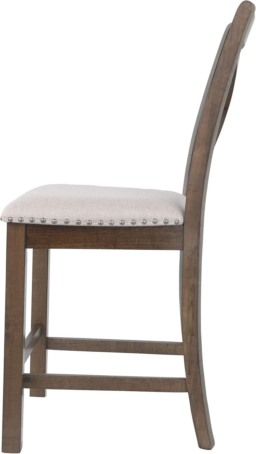 Moriville 24.5 Inch Upholstered Farmhouse Barstools Beige Brown Set of Two