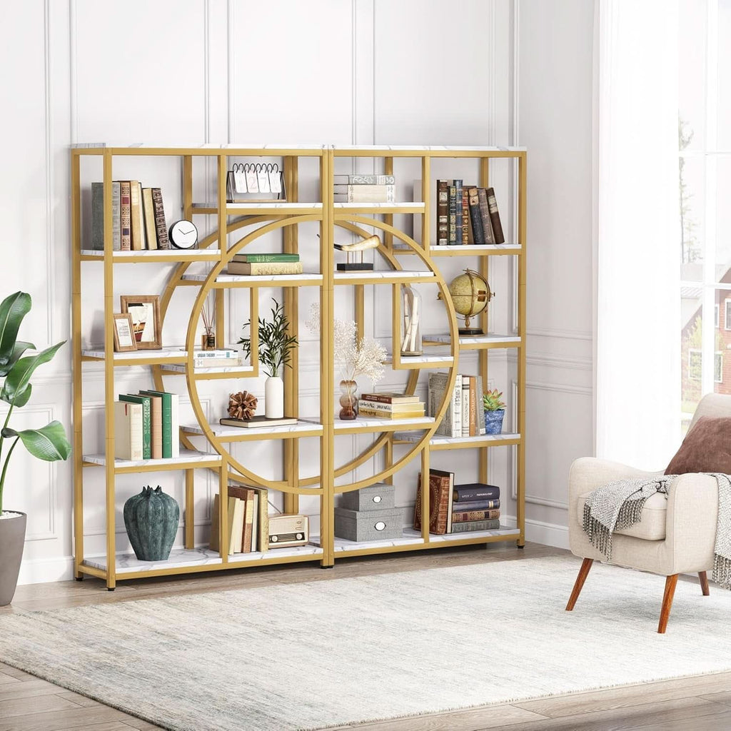 Industrial 5 Tier Etagere Bookcase Gold Frame Shelves