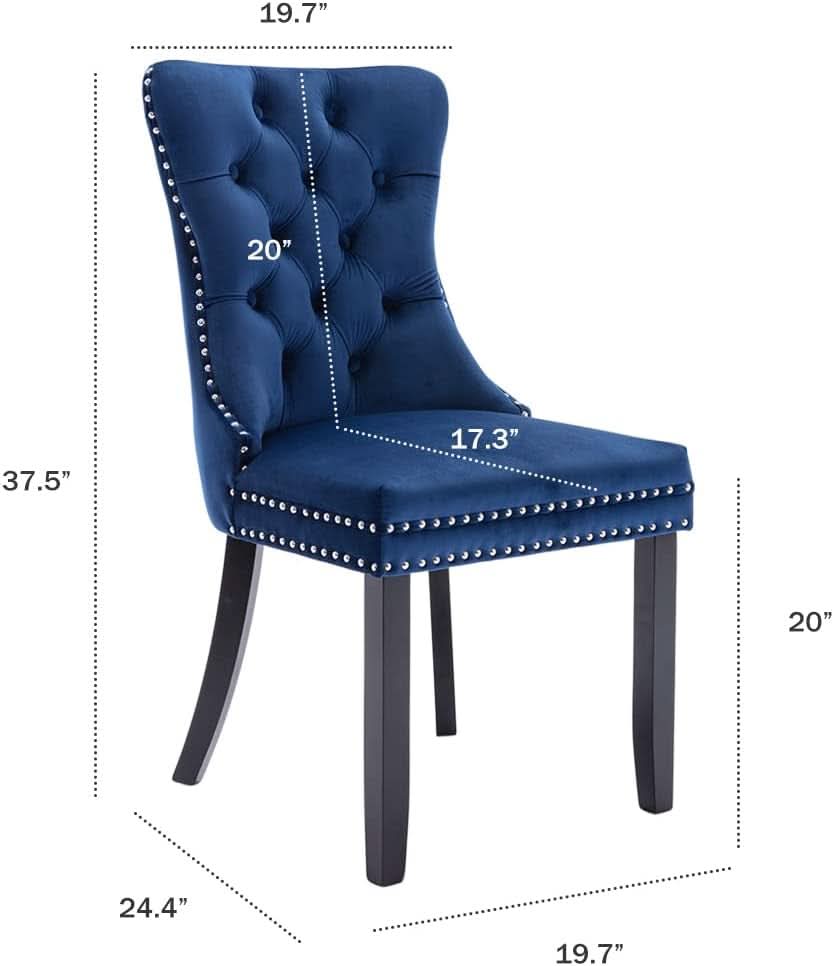 Navy Velvet Wingback Dining Chairs Set Of 4 Modern