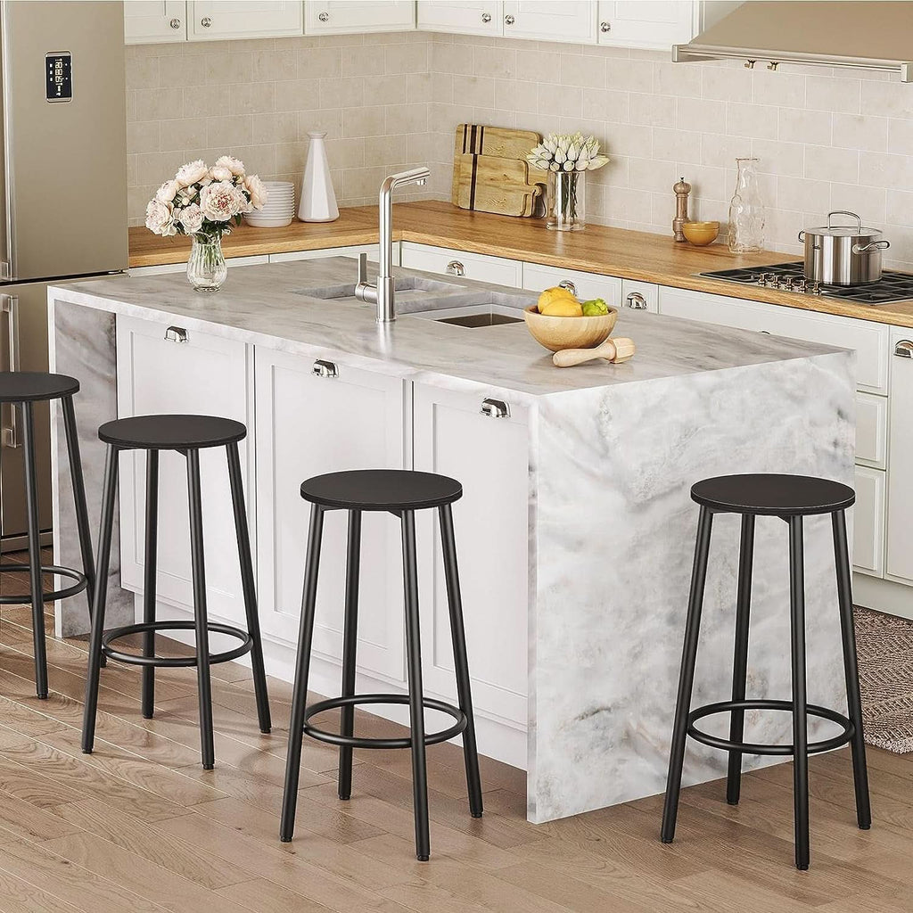 Black Bar Stool Set of 2 Counter Height With Footrest