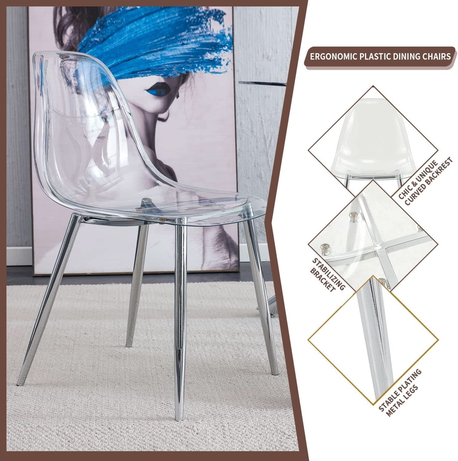 Clear Acrylic Dining Chairs Set Of 4 With Metal Legs