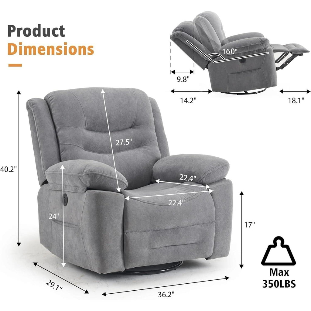Grey Swivel Recliner With Massage And Heat Therapy